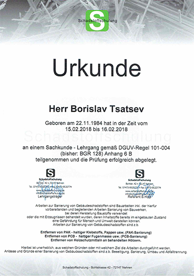 Urkunde Borislav Tsatsev